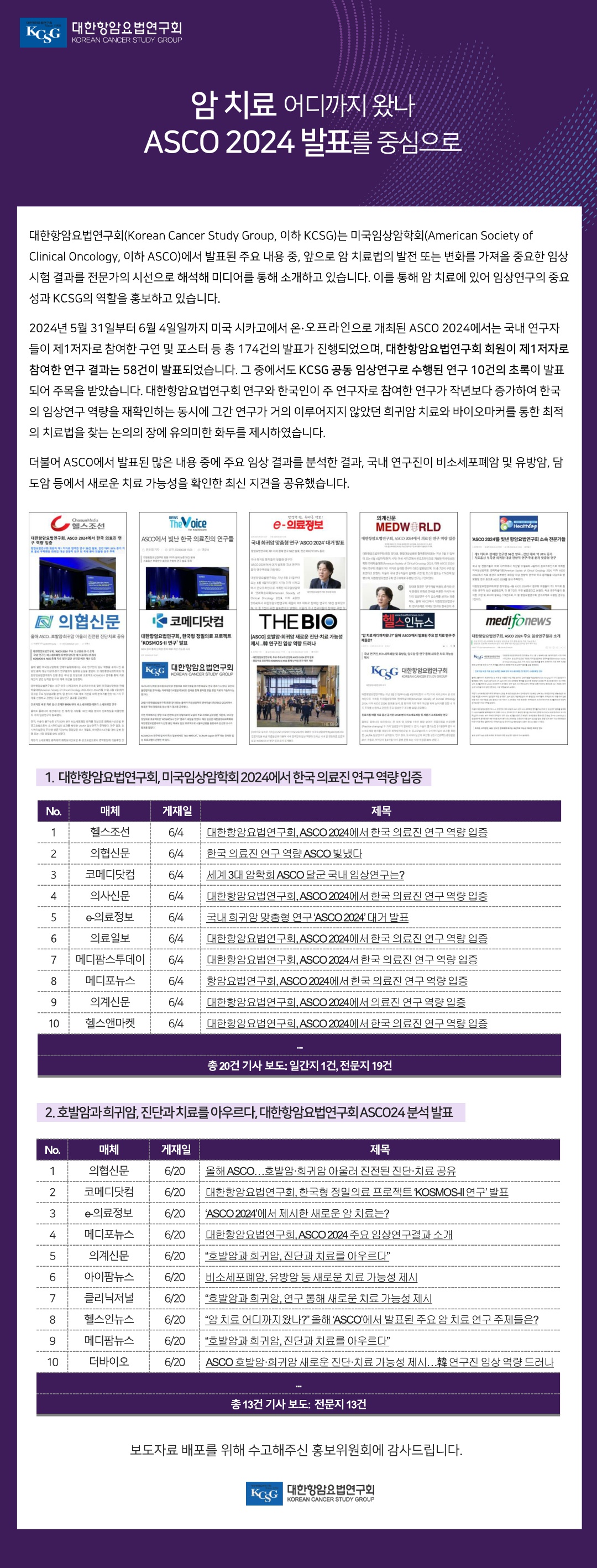 암 치료 어디까지 왔나 ASCO 2024 발표를 중심으로